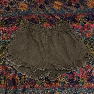 AERIE Size Small Linen Blend Boho Ruffle Brown Women's Shorts